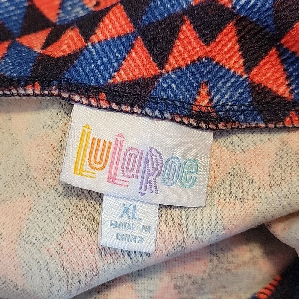 LuLaRoe Cassie Skirt XL Red Blue Black Triangle